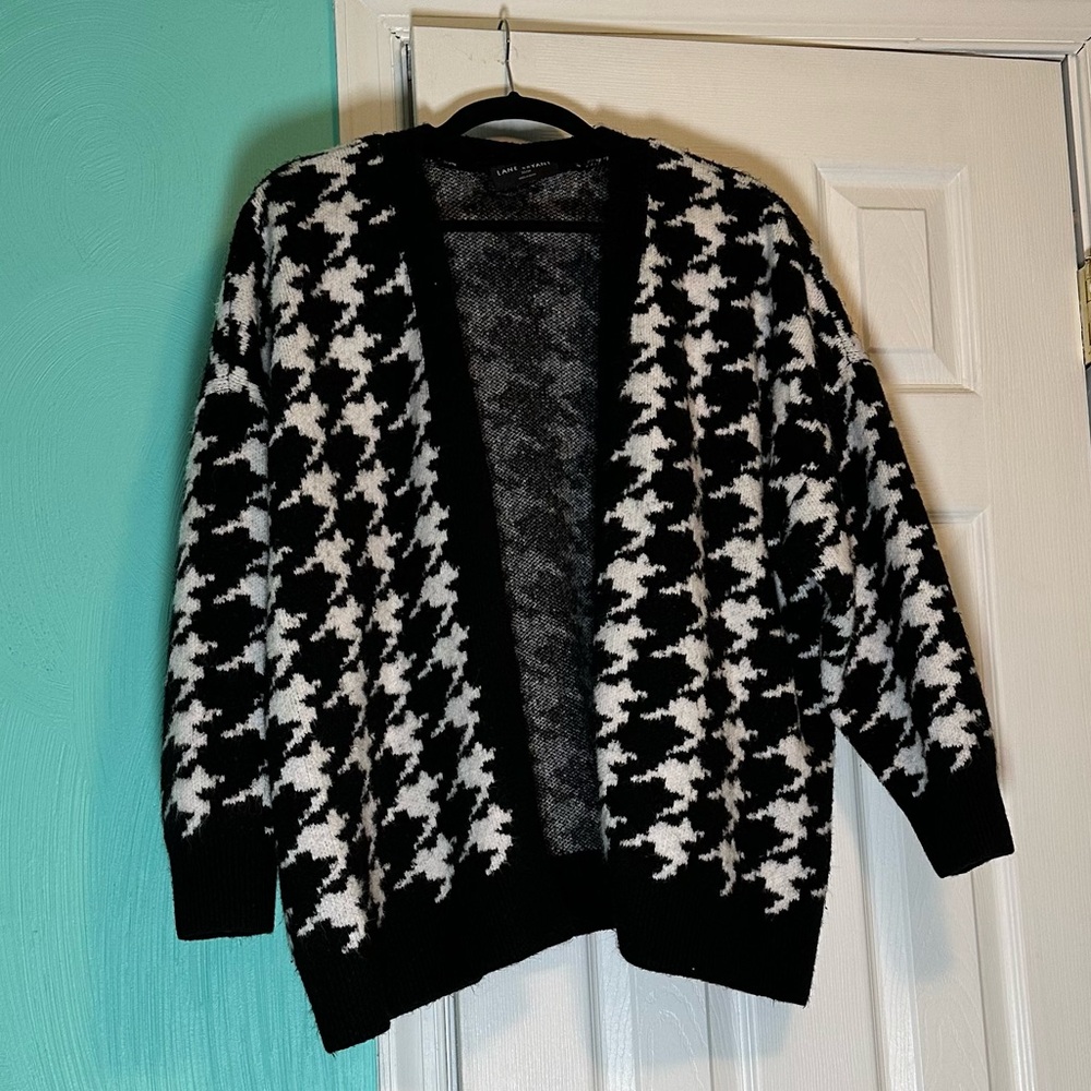 Lane Bryant Black and White Houndstooth Open Cardigan - Picture 1 of 1